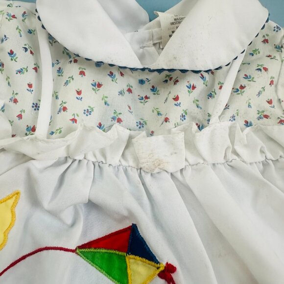 Vintage 60s Baby Girl Top Peter Pan Collar Bric Brac Trim Floral 60s Embroidery - Picture 3 of 7